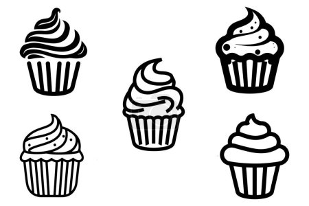 Téléchargez les illustrations : Cupcake set vecteur sur fond blanc illustration de stock - en licence libre de droit