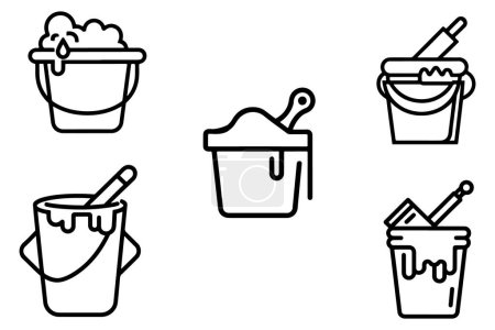 Bucket icon set Outline Vector On White Background illustration