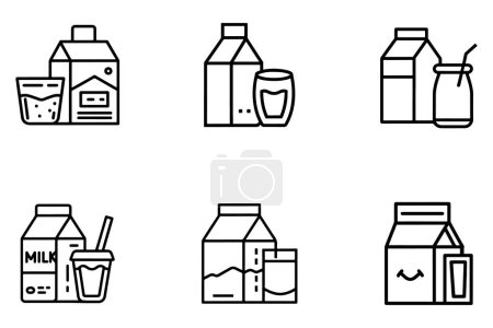 Milk & milk glass outline vector on white background illustration