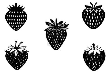 Strawberry Icon Set Outline Silhouette Icons In White Background