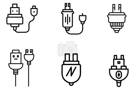 Power Plug Set Outline Vector On White Background