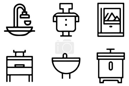Plumber Tools Outline Vector On White Background