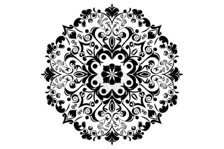 Fleur linéaire Mandala contour décoratif noir ornements ronds vecteur sur fond blanc