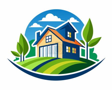 Real estate house with tree company business logo