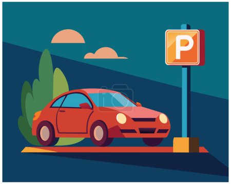 Téléchargez les illustrations : Parking et véhicule parking gratuit zone pelouse illustration sur fond blanc - en licence libre de droit