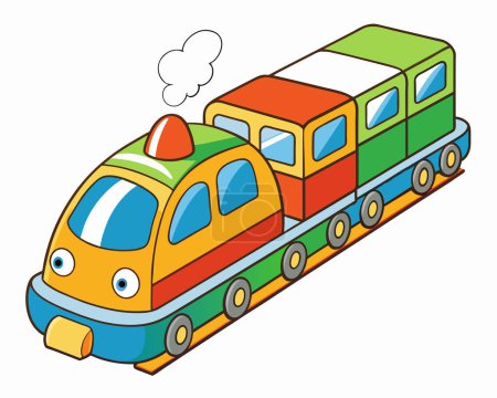 Outline cartoon train toy vector illustration on white background
