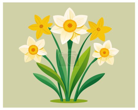 Ilustración de Hermosas flores florecientes de primavera narcisos creciendo en la ilustración vector de flores - Imagen libre de derechos