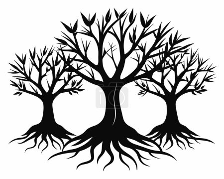 Árbol negro con raíces Silueta Stock illustration