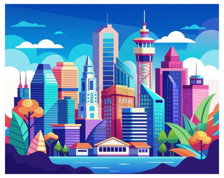 City skyline with buildings and skyscrapers vector