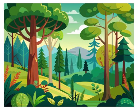 Téléchargez les illustrations : Arbres forestiers colorés donnant une humeur joyeuse et amusante - en licence libre de droit