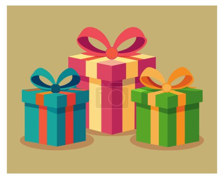 Gran pila de coloridas cajas de regalo envueltas ilustración de stock