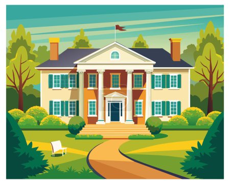 Photo for Beautiful front view of a house with green garden vector illustration - Royalty Free Image