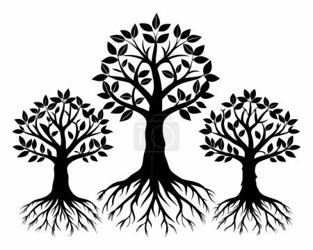 Black Tree And Rots Vector Design On White Background illustration