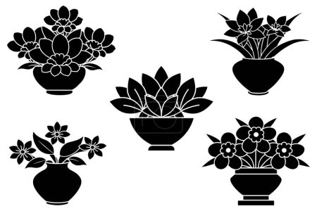 Illustration for Silhouettes set of flowers in pots and vases stock illustration - Royalty Free Image