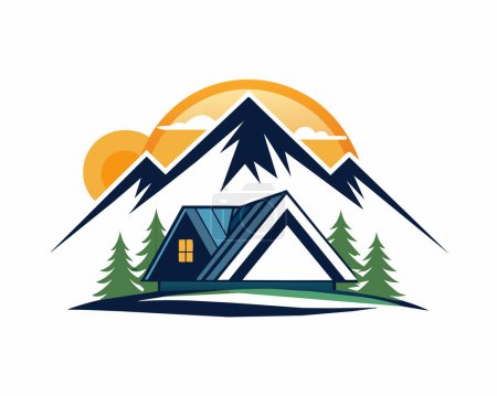 Logo immobilier maison et illustration vectorielle montagne