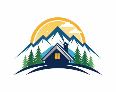 Real estate logo house and mountain vector illustration