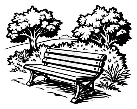 Realistic Bench Coloring Page In Park With Soft Color Blending vector