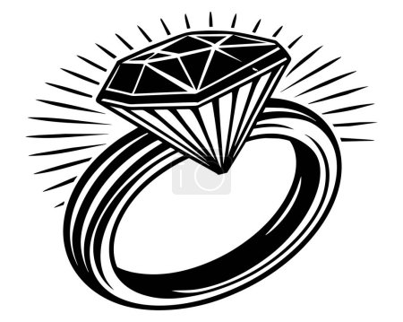 Photo for A black and white drawing of a ring with a diamond vector - Royalty Free Image