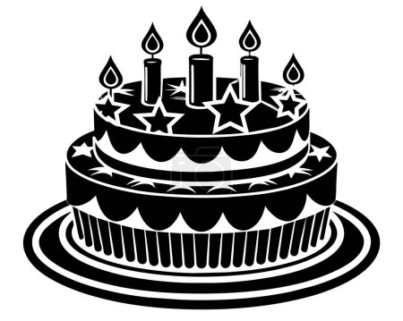 Birthday cake icon burning candles silhouettes vector