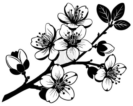 Téléchargez les illustrations : Vecteur d'ornement de branche de fleur noire et blanche - en licence libre de droit