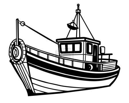 Fishing Boat Coloring Vector Drawing