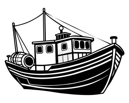 Illustration for Fishing Boat Coloring Vector Drawing - Royalty Free Image