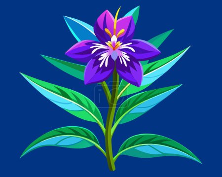 Ilustración de Flores de lilium manchado azul con brotes y hojas - Imagen libre de derechos