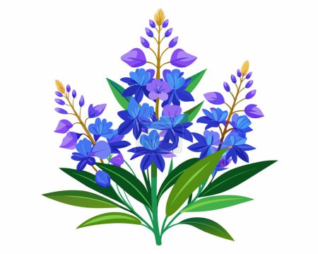 Ilustración de Flores de lilium manchado azul con brotes y hojas - Imagen libre de derechos