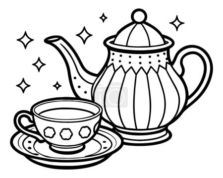 Schwarze Teekanne und Teetasse Arrangement Vektor