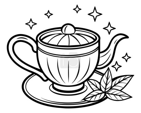 Schwarze Teekanne und Teetasse Arrangement Vektor