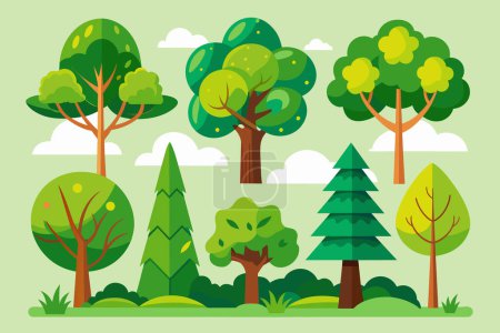 Set von grünen Karikaturen Pflanzen und Bäume