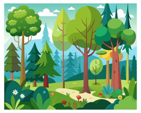 Set von grünen Karikaturen Pflanzen und Bäume