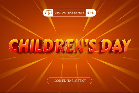 Happy Children Day 3D Text Effect Vector Illustration
