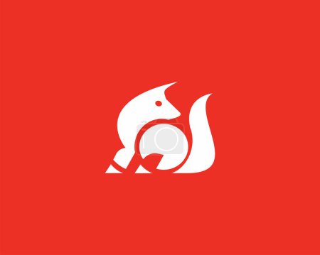 Téléchargez les illustrations : Dessin de logo renard, illustration vectorielle animale avec fond rouge - en licence libre de droit