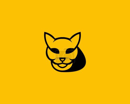 Illustration for Cat head vector logo, design on yellow background for fans of cute animals - Royalty Free Image