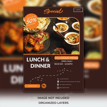 Téléchargez les illustrations : Menu restaurant et dépliant, affiche des modèles de design alimentaire - en licence libre de droit