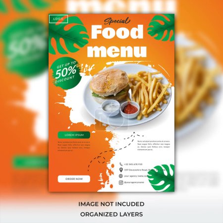 Téléchargez les illustrations : Menu de restaurant et dépliant, bannière de brochure de modèles de conception d'aliments - en licence libre de droit