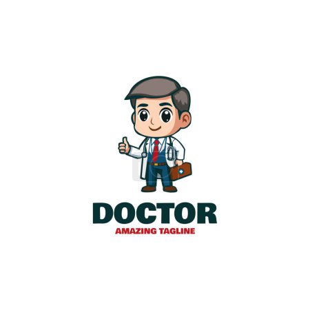Téléchargez les illustrations : Conception de logo de mascotte de docteur de bande dessinée - en licence libre de droit