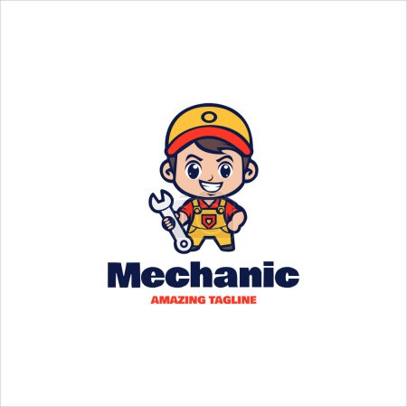 Ilustración de Lindo carácter mecánico mascota, vector logotipo ilustración - Imagen libre de derechos