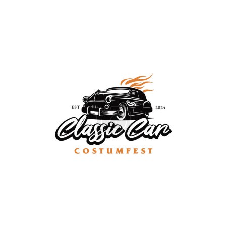 Téléchargez les illustrations : Logo automobile ancien, avec symboles de véhicule et de feu - en licence libre de droit