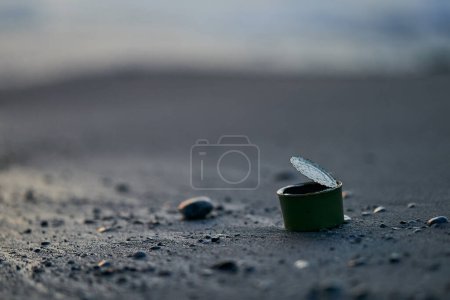 trash can with ocean waves ecology. High quality photo