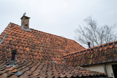 old intertwined clay tile roof