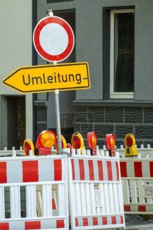 road closure with detour sign in germany