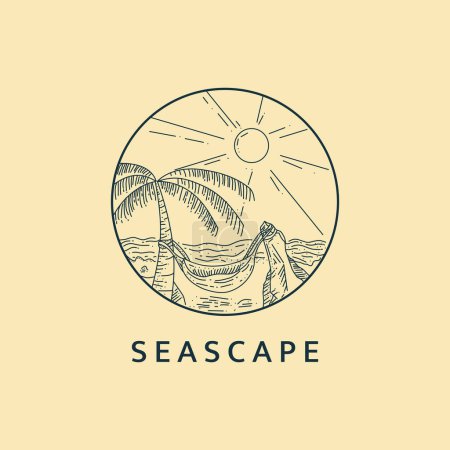 Illustration for Minimalist seascape logo line art illustration template design - Royalty Free Image