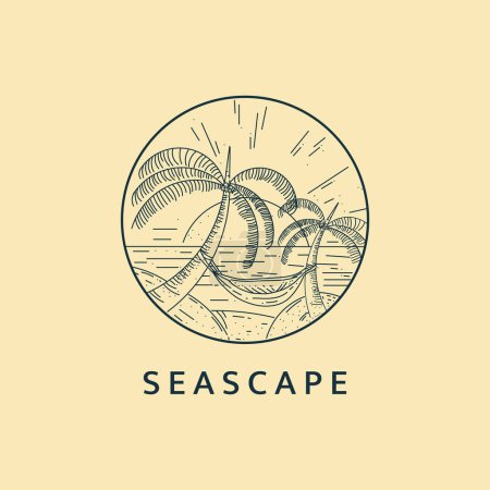Illustration for Minimalist seascape logo line art illustration template design - Royalty Free Image