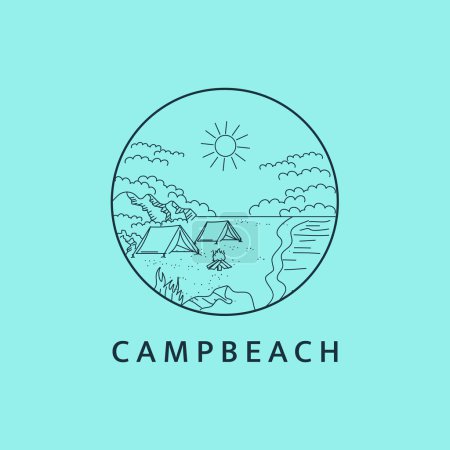 Illustration for Minimalist beach camping logo line art illustration template design - Royalty Free Image