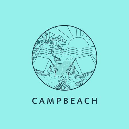 Illustration for Minimalist beach camping logo line art illustration template design - Royalty Free Image