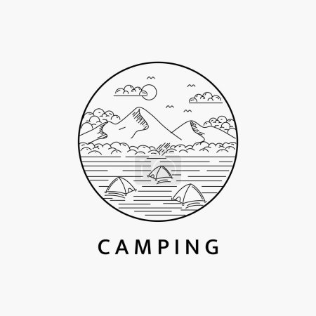 Illustration for Minimalist camping in the mountains line art logo illustration template design - Royalty Free Image