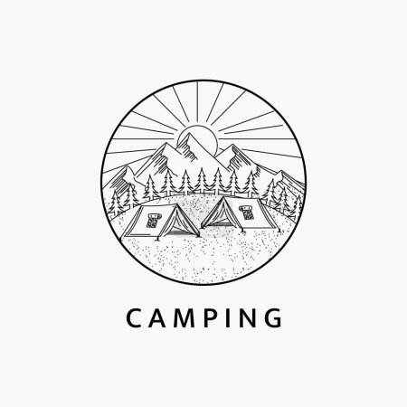 Illustration for Minimalist camping in the mountains line art logo illustration template design - Royalty Free Image