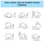Set of snail one continuous line drawing. Cute decoration hand drawn elements. Vector illustration of minimalist style on a white background.